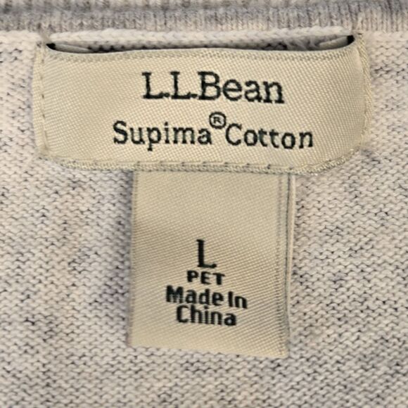 LL Bean Supima Cotton Cardigan Navy White Button Front Long Sleeve Size Large P - Picture 5 of 7